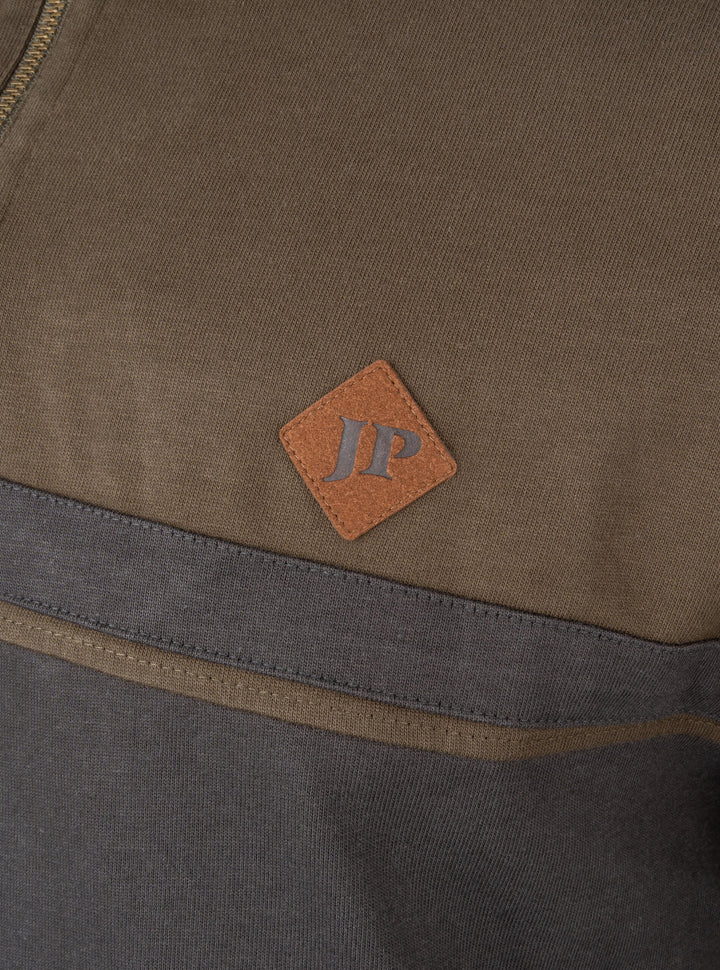 Jack Pyke Men’s Half Zip Contrast Sweatshirt – Outdoor Country Jumper with High Collar & Metal Zip Ring & Ribbed Cuffs – Ideal Jumper for Hunting, Shooting and Countryside Walks - Green