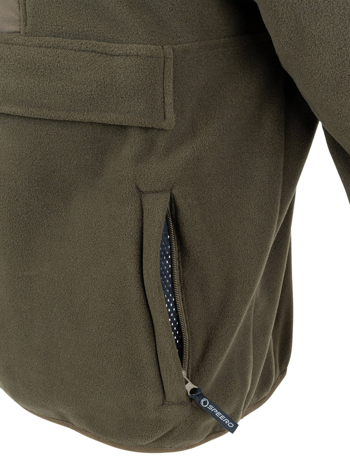 SPEERO Men’s Hybrid Hoodie – Mid-Weight Pullover Fleece Sweatshirts with Half Zip, Insulated Funnel Neck, Long Sleeves with Rib Cuffs, Hand Pockets for Outdoor, Travel and Casual Wear – Green