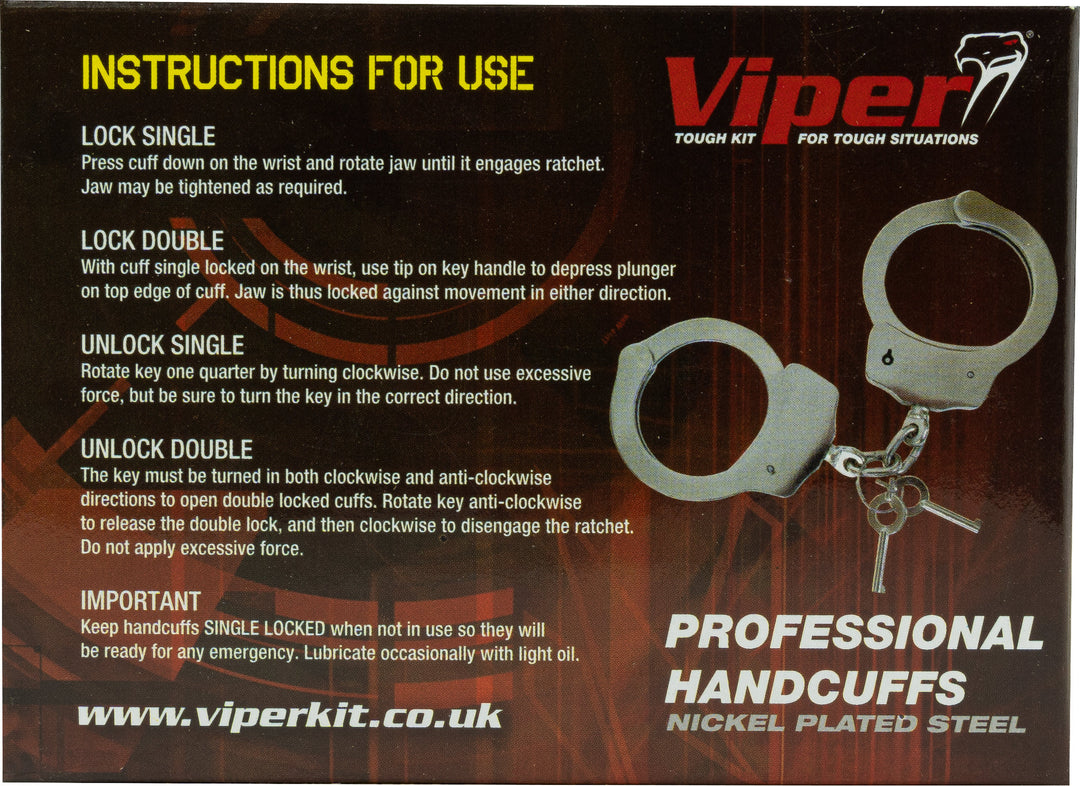 Viper TACTICAL Manette professionali per polizia per impieghi gravosi in acciaio nichelato con 2 chiavi numerate singolarmente con numero di serie