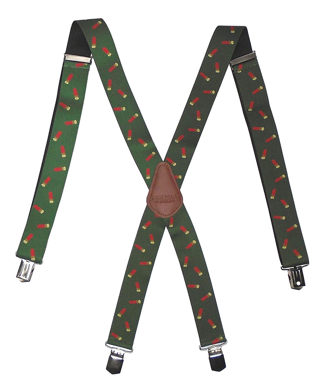 Jack Pyke Elasticated Braces for Men, 4 Strong Clips, Cross-Back Leather Trim, Adjustable 70-115cm, 35mm Wide Suspenders for Hunting, Shooting, Fishing, Field Sports