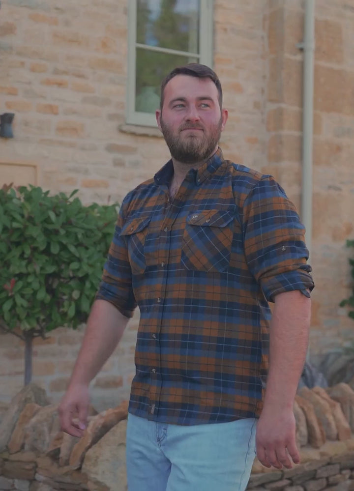 JACK PYKE Bleasdale Flannel Shirt for Men, 100% Cotton Checked Button-Down Collar Lightweight Country Casual Shirt with 2 Chest Pockets and Adjustable Cuffs Ideal Everyday Wear - Size S-3XL