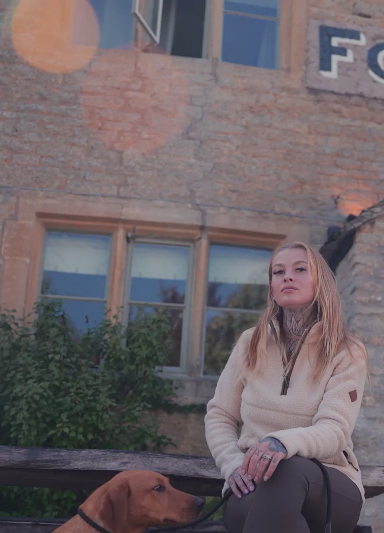 JACK PYKE Ladies Half Zip Sherpa Fleece Pullover – Deep Pile Warm Outdoor Jumper with Zipped Kangaroo Pocket and Drawstring Waist – 100% Polyester Cosy Country Mid Layer - Sail